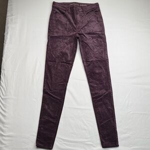 American Eagle Outfitters Deep Purple velvet high rise jeggings extra long 4